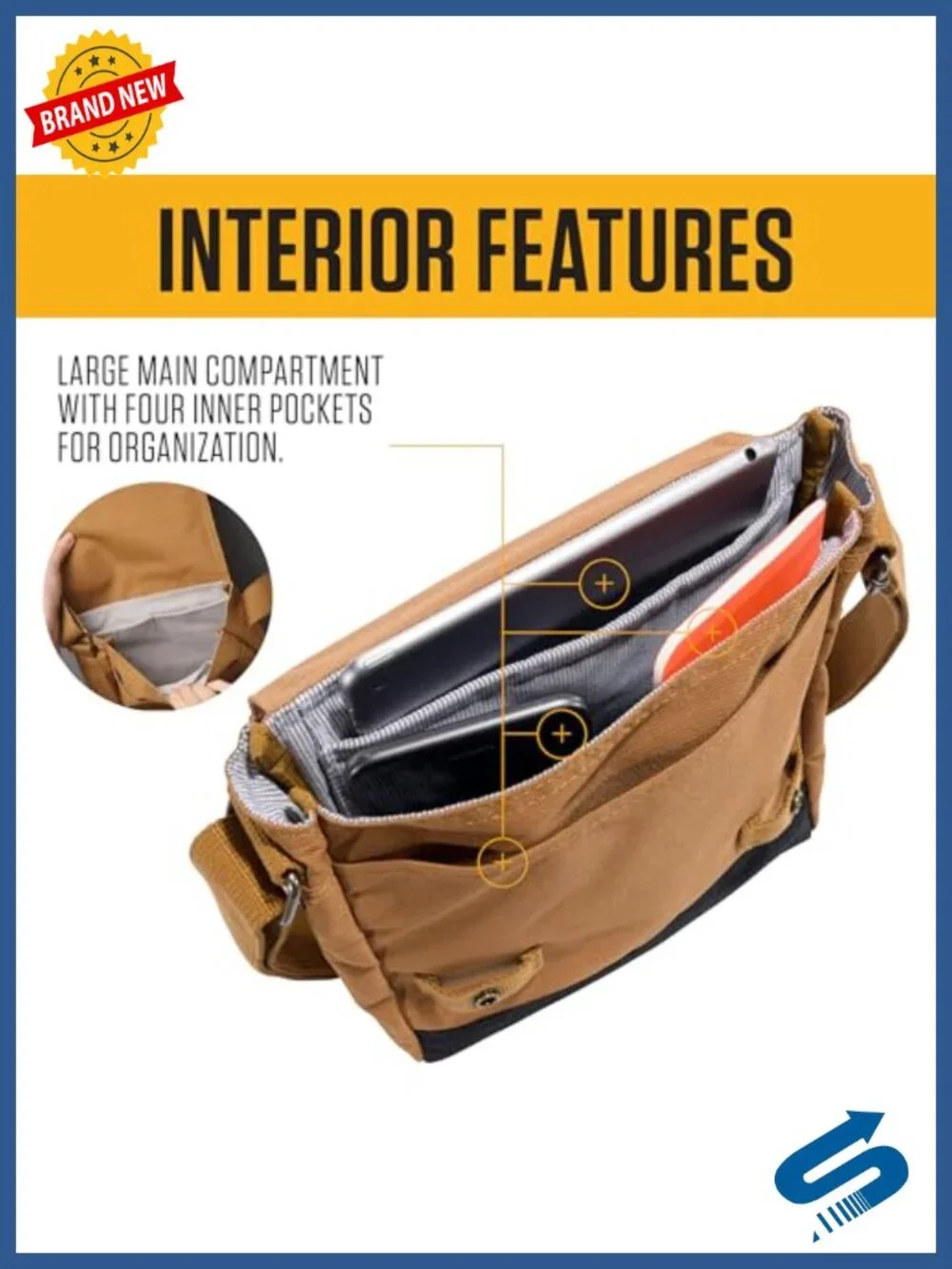 Crossbody Snap Bag, Durable Adjustable Shoulder Bag with Flap Over Snap Closure